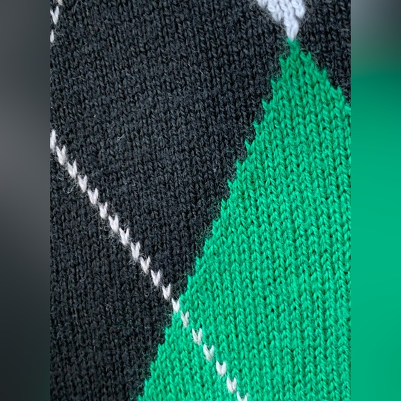 MERONA Black White Green Argyle Front Long Sleeve Cotton Rayon Nylon Sweater - Picture 6 of 8